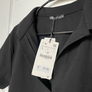 Brand New short V Neck Collared Polo Dress in Black sz L